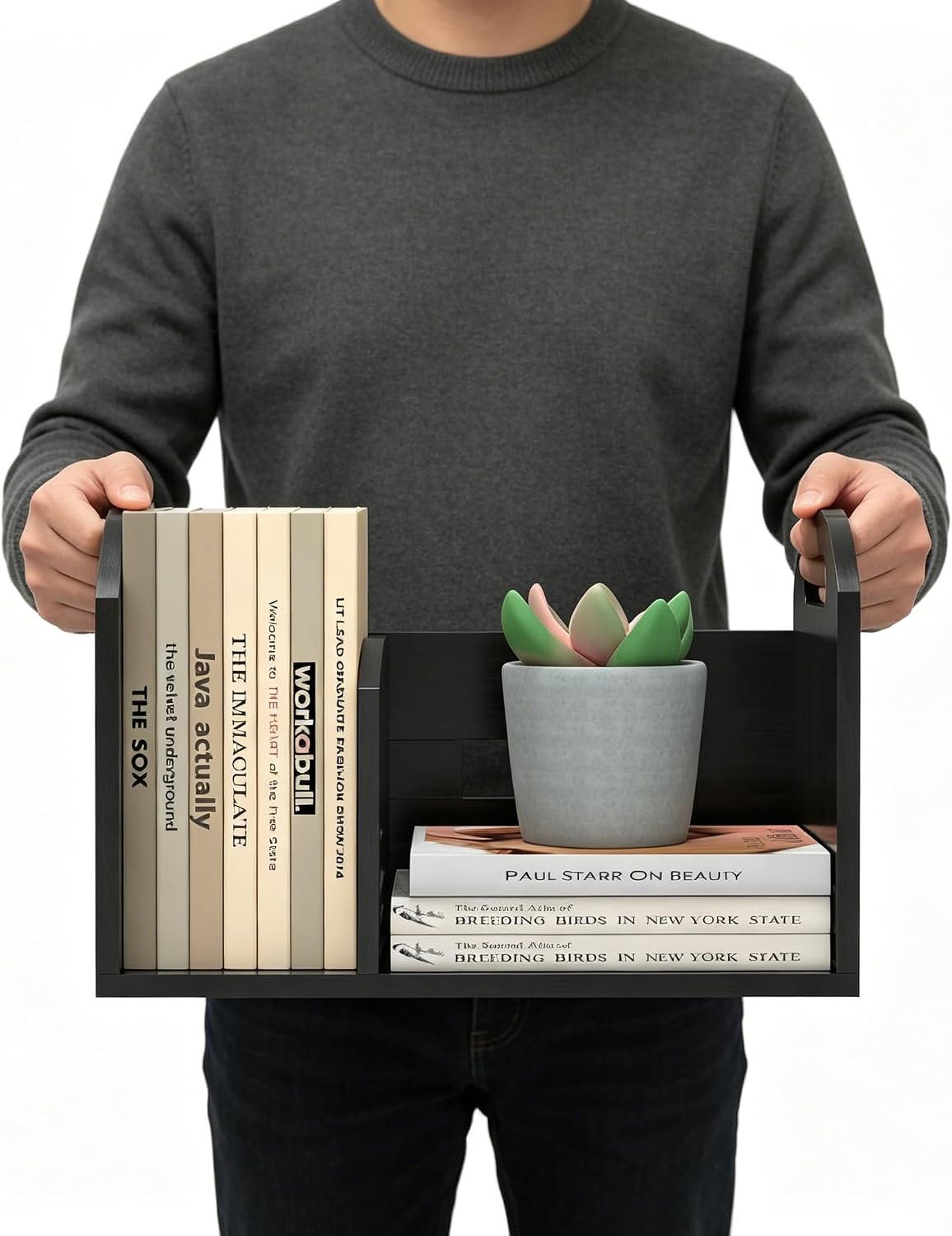 Wood Desktop Bookshelf, Upright Tabletop Book Shelf With Adjustable Divider S...