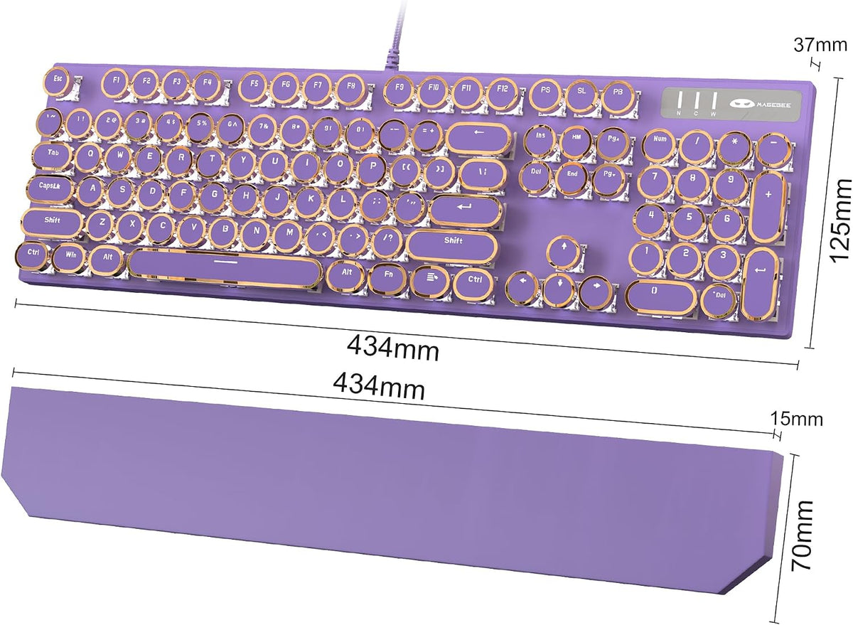 MageGee Typewriter Mechanical Gaming Keyboard, Retro Punk Purple Round Keycap...