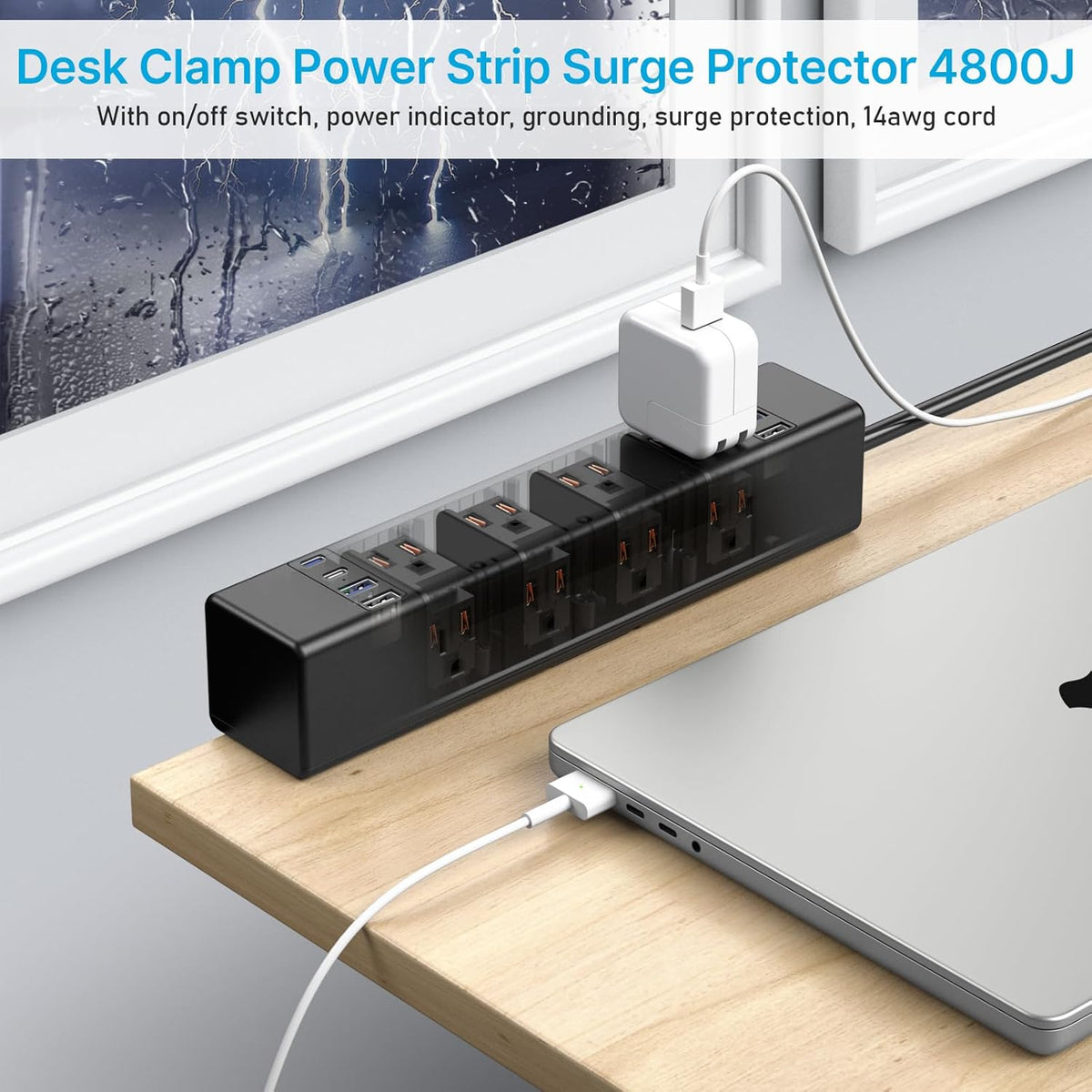 CCCEI 45W Per Side USB-C Desktop Outlet Station, Clamp Power Strip Surge Prot...
