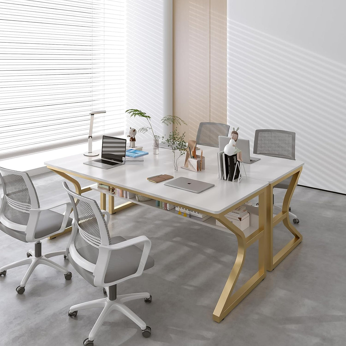 OSCHF 63-Inch Extra Long Desk with Storage Shelf, Gold