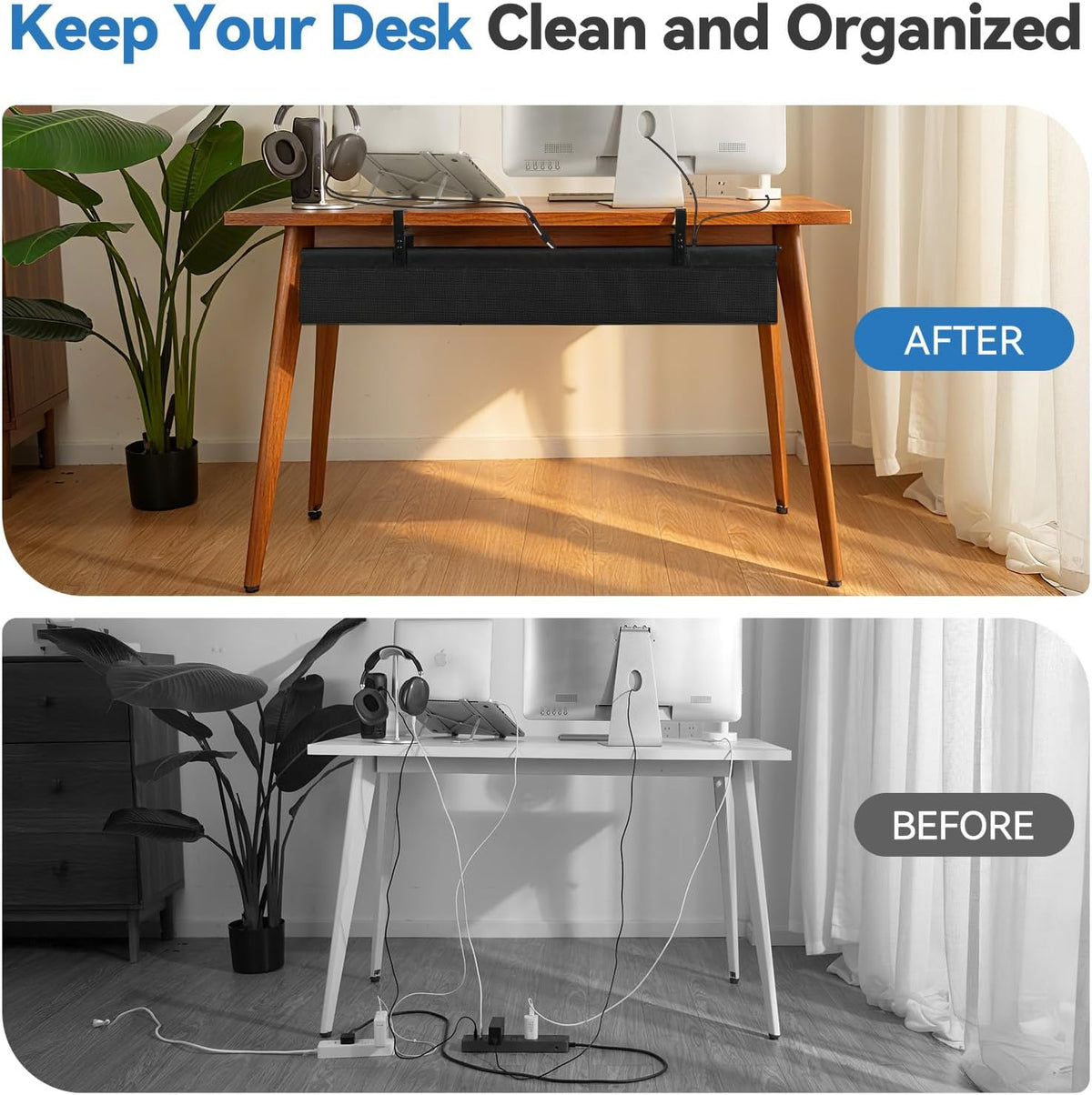 SHUWEI 48" Under Desk Cable Tray, Fabric No-Drill Mount, Off White