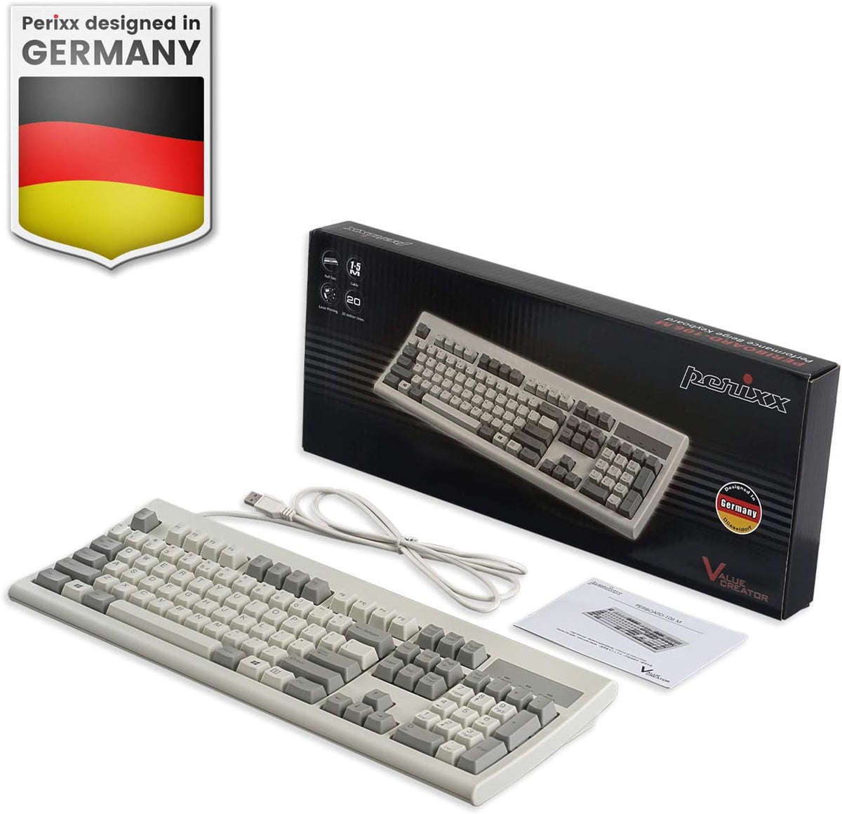 Perixx PERIBOARD-106M, Wired Performance Full-Size USB Keyboard, Curved Ergon...