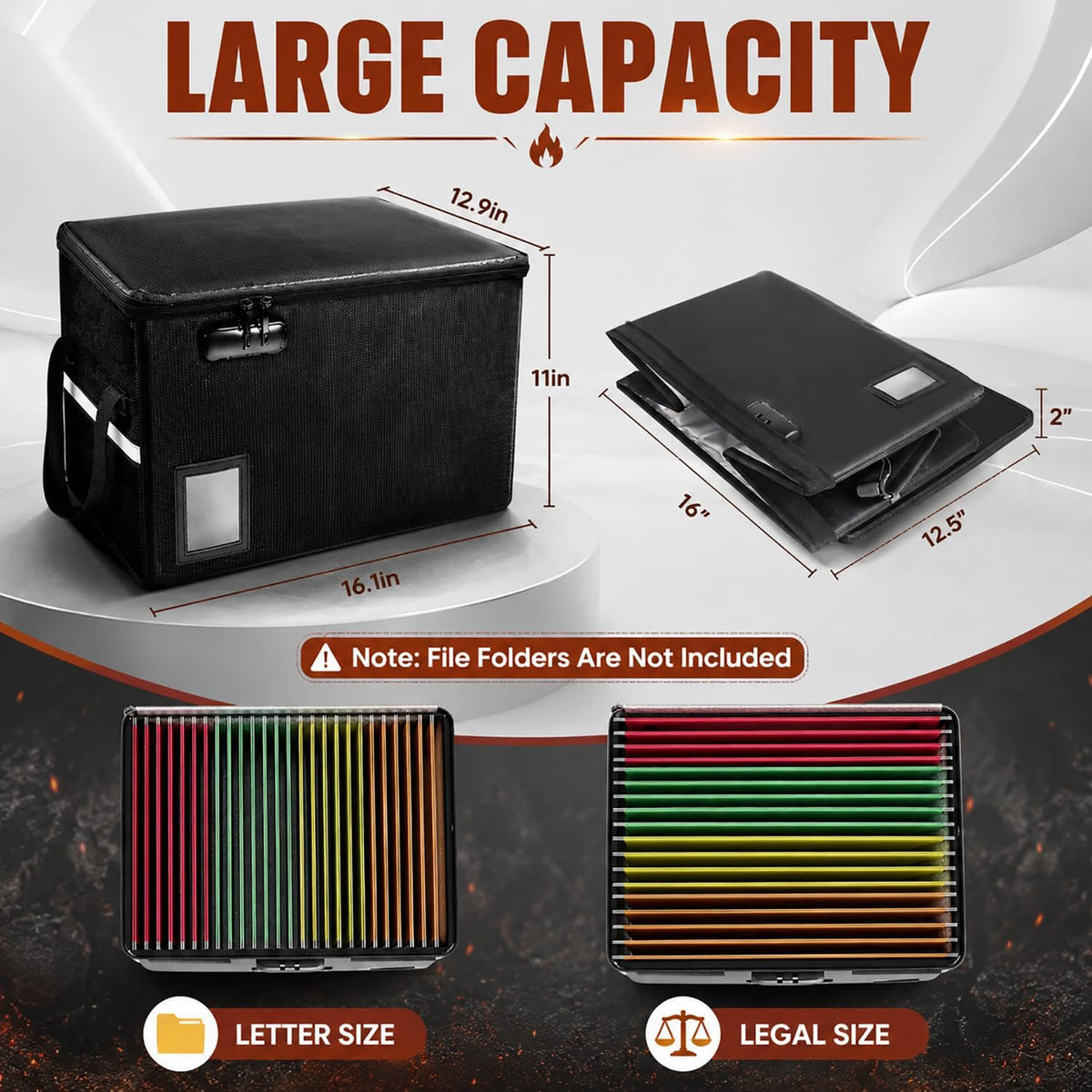 File Box with Lock 5200°F with Heat Insulated, Large Fireproof Box File Stora...