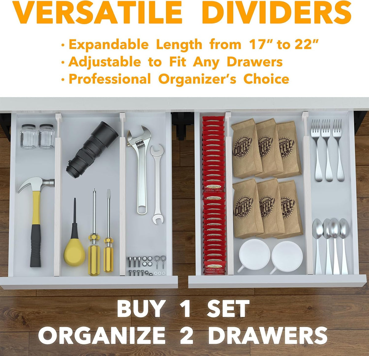 SpaceAid 4 Pack Bamboo Drawer Dividers with Labels, Kitchen Adjustable Drawer...