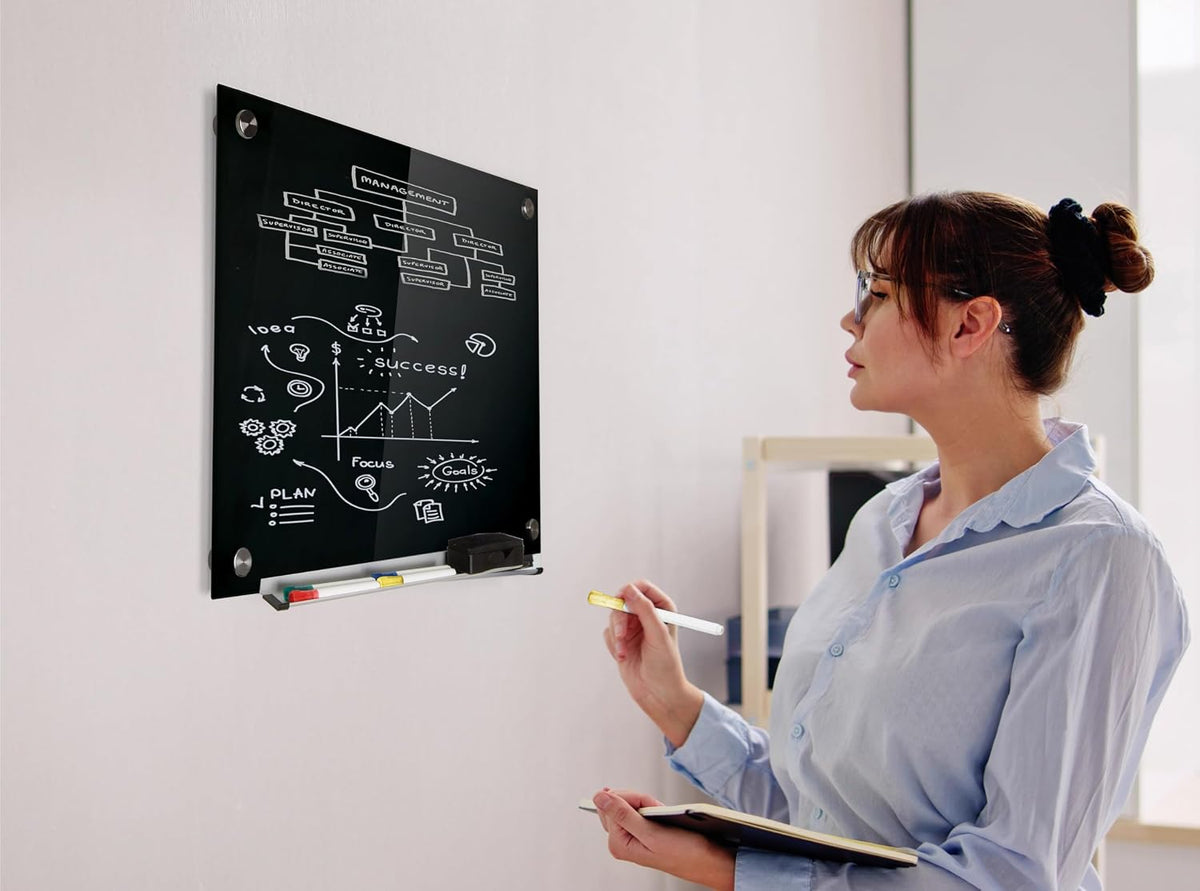 Real Glass Dry Erase Board, 18" x 24", Tempered Glass Surface, Fram...