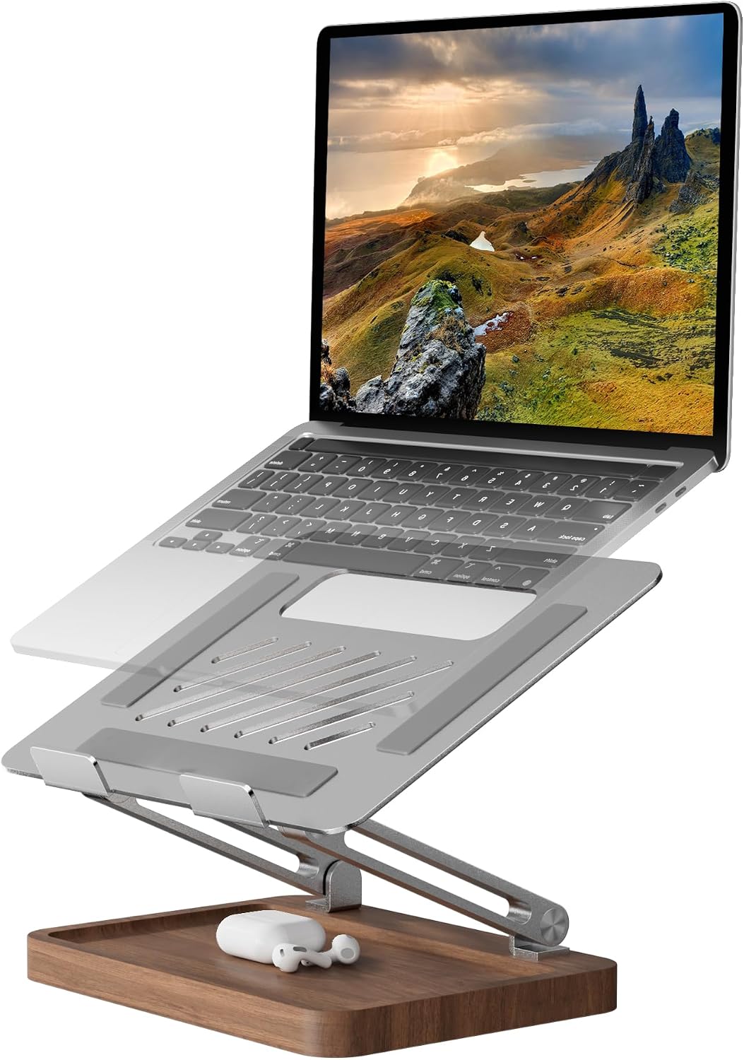 muso wood Laptop Stand for Desk, Laptop Riser with Walnut Storage Base