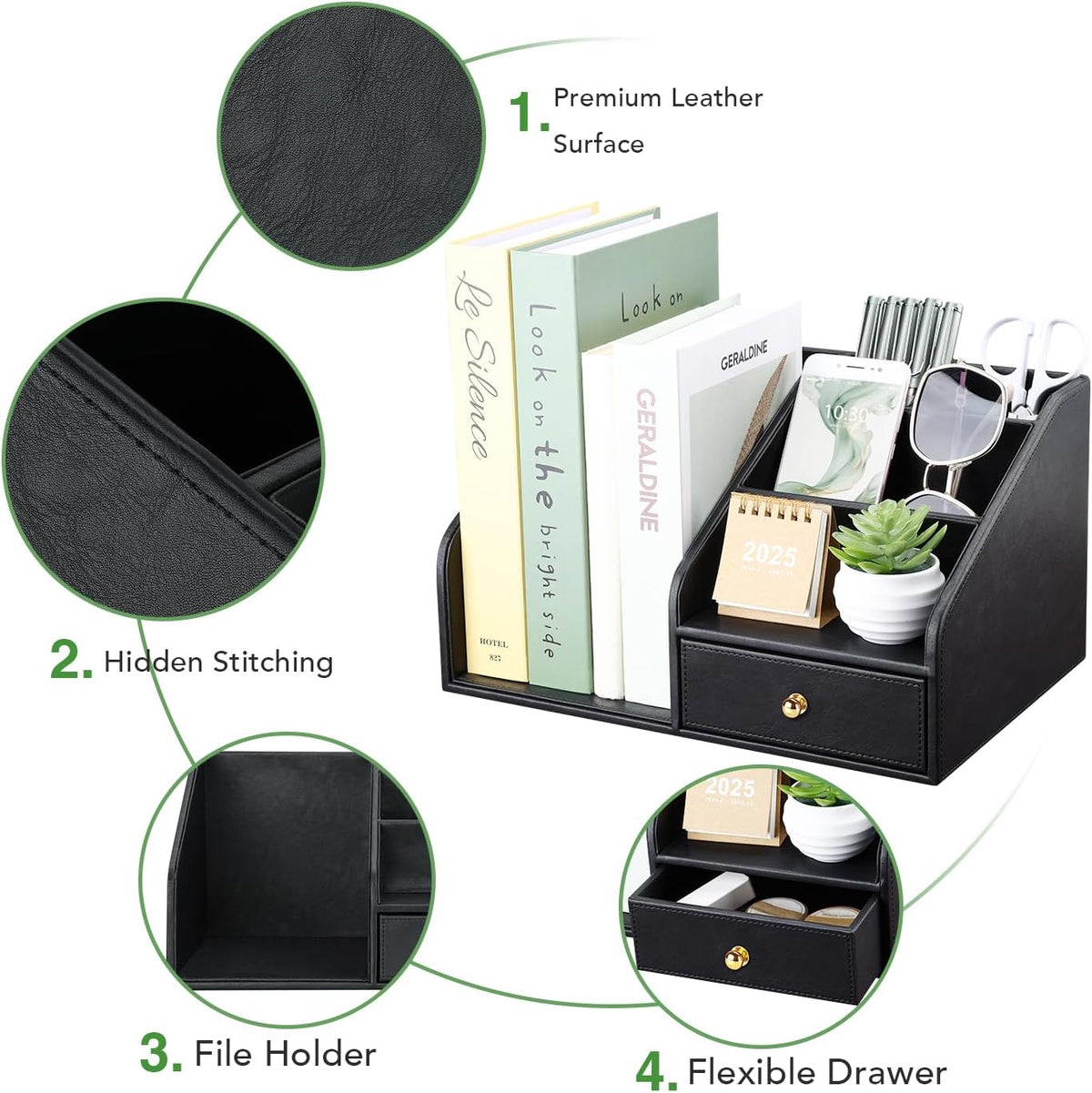 GORESE PU Leather Desk Organizer, File Organizer with Drawer and 4 Compartmen...