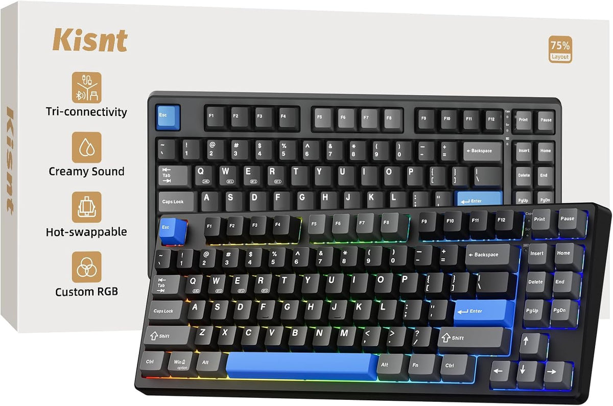 Kisnt KN85 Wireless Mechanical Keyboard, 75% Layout, Bluetooth/2.4GHz/USB-C, ...
