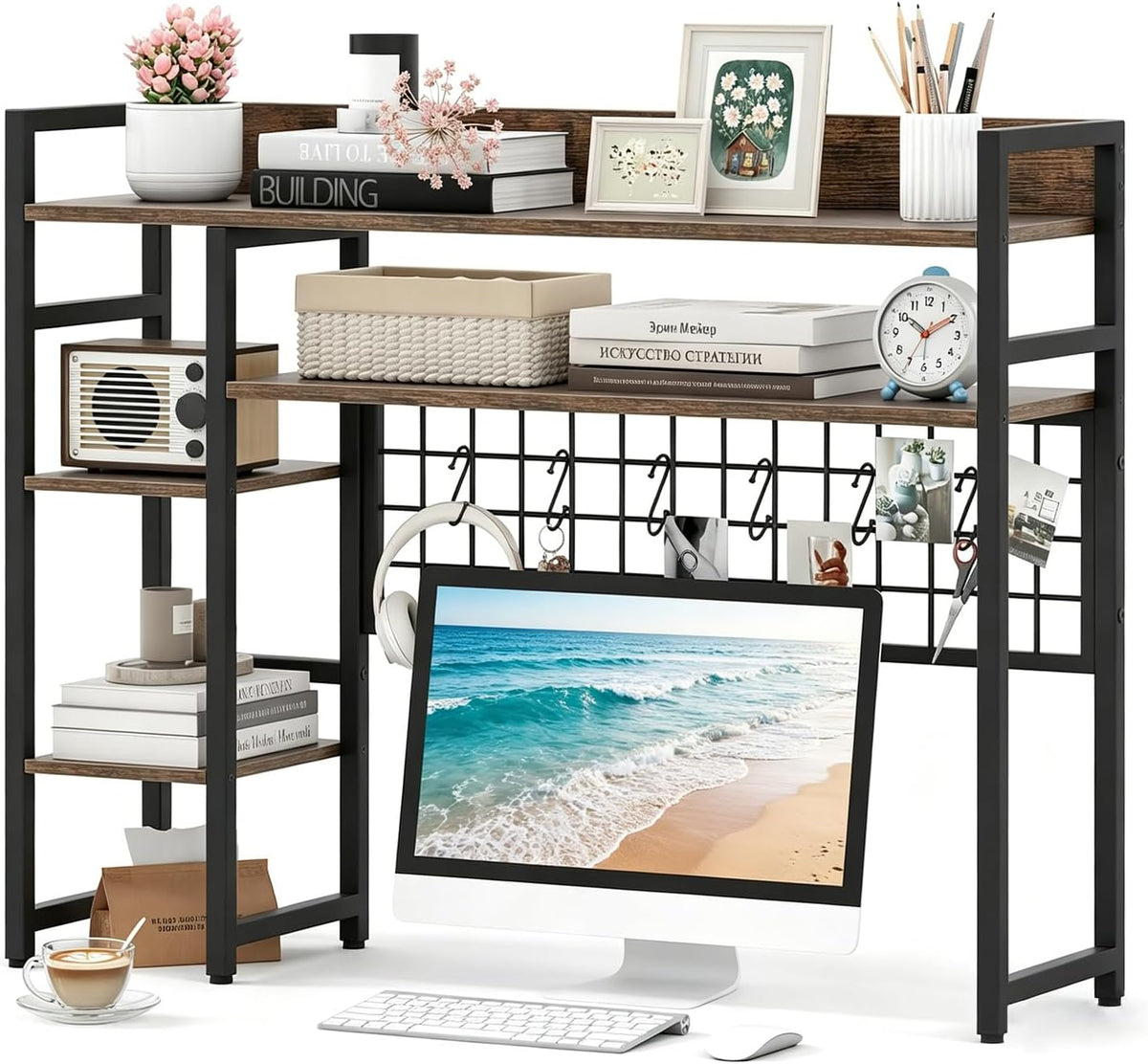 COSTWAY Desktop Bookshelf for Monitors up to 32", Countertop Organizer