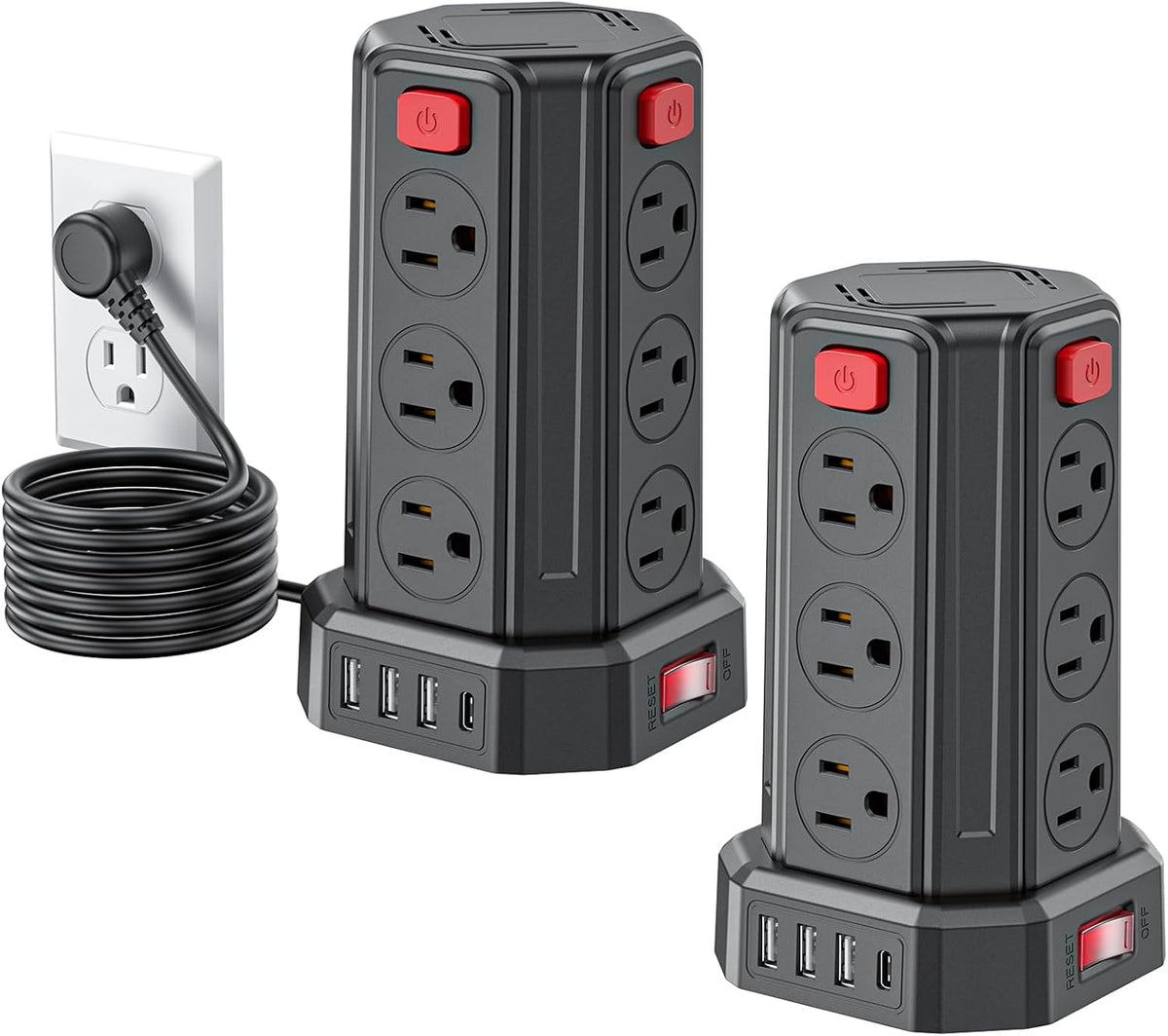 Power Strip 6.5 Ft Extension Cord with 12 AC Multiple Outlets 4 USB (1 USB C)...