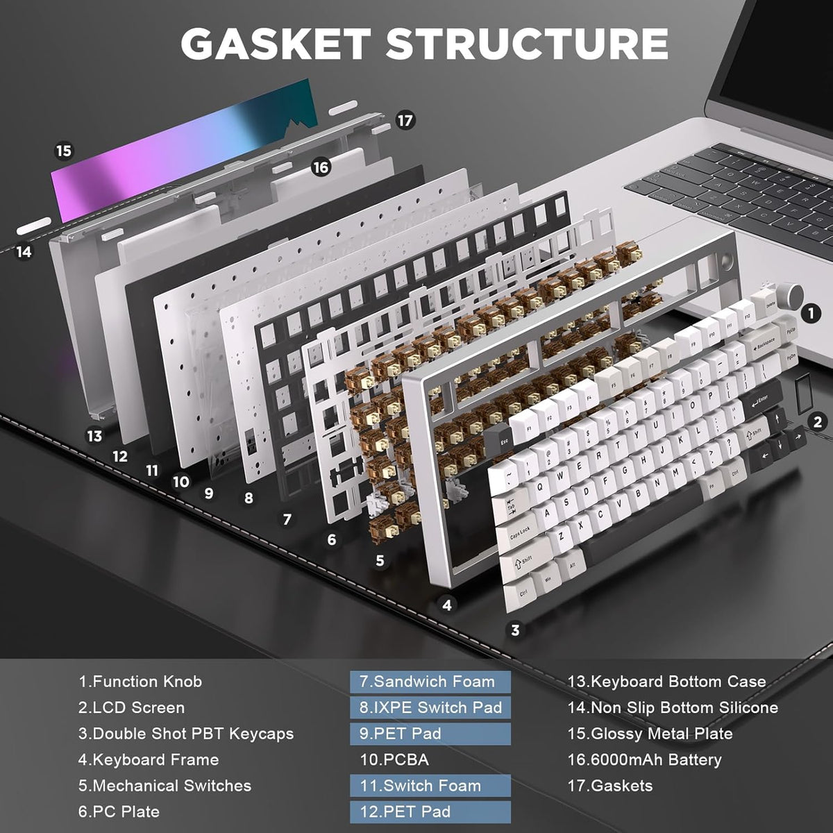 YUNZII AL80 75% Wireless Aluminum Mechanical Keyboard(Silver,Cocoa Cream)