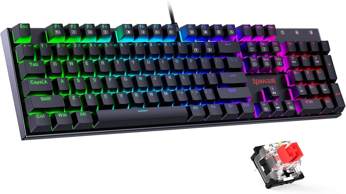 Redragon Mechanical Gaming Keyboard with Red Switches, Wired Keyboard Mechani...