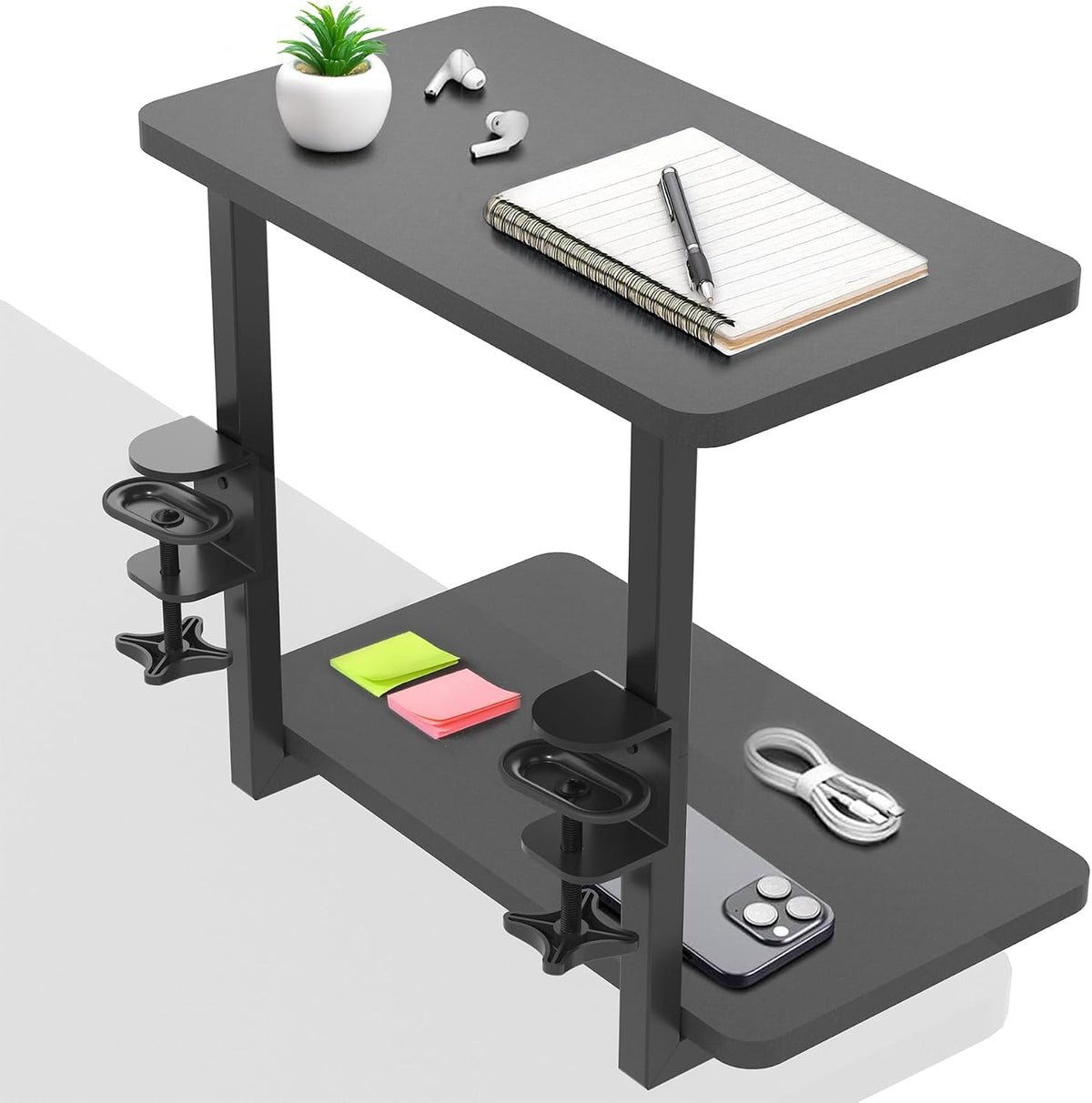 VIVO Black Clamp-on 16" Flexible Shelving Unit, DESK-SHELF2CS