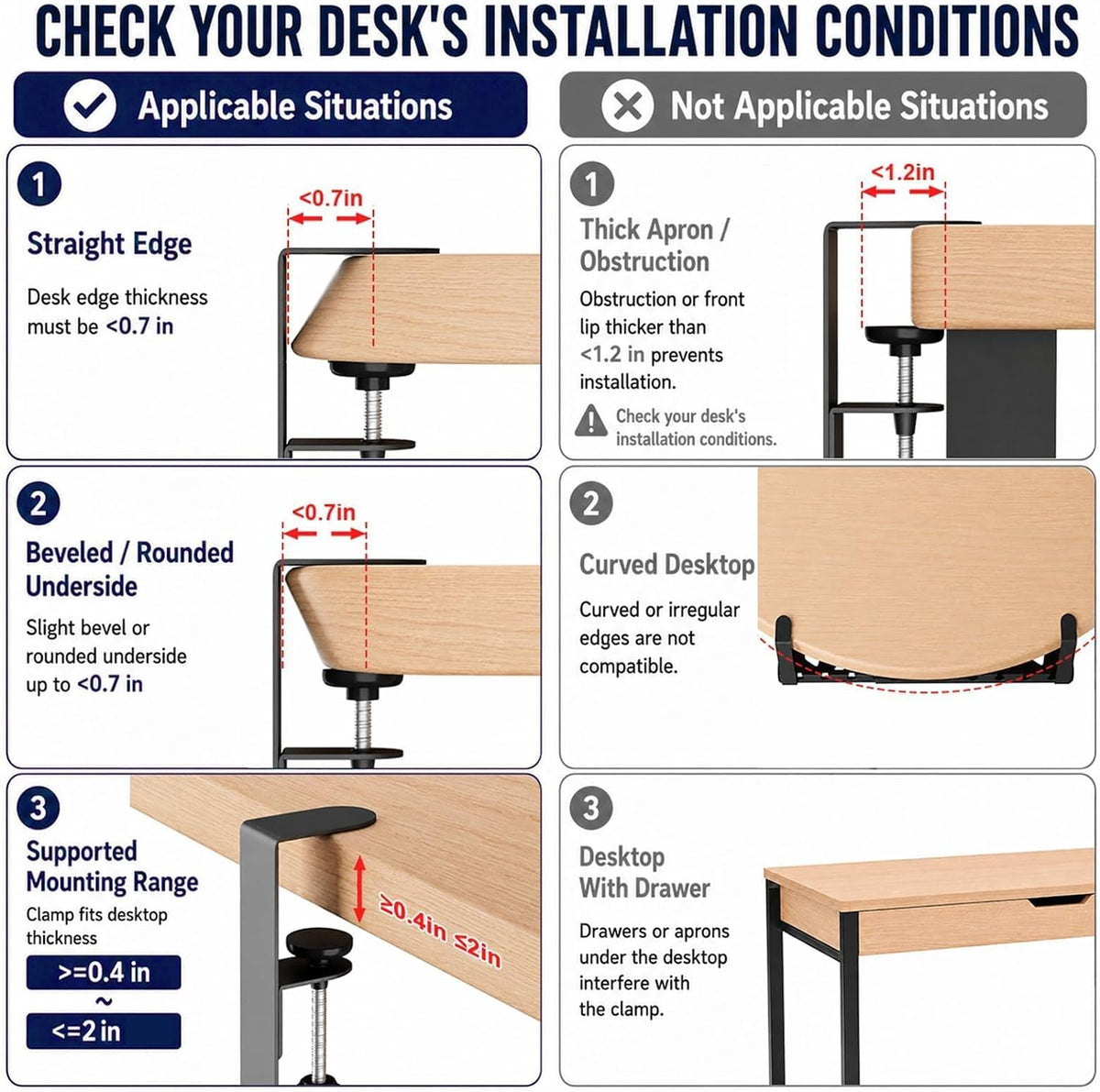 Under Desk Cable Management Tray, No Drill Clamp Mount, 17-30 Inch