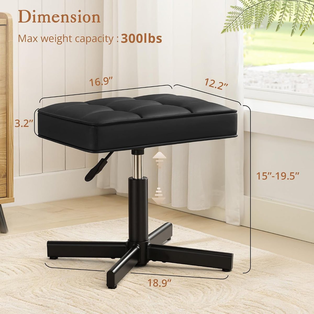 LUE BONA Adjustable Vanity Stool, Foot Rest Under Desk, 360° Swivel Vanity Ch...