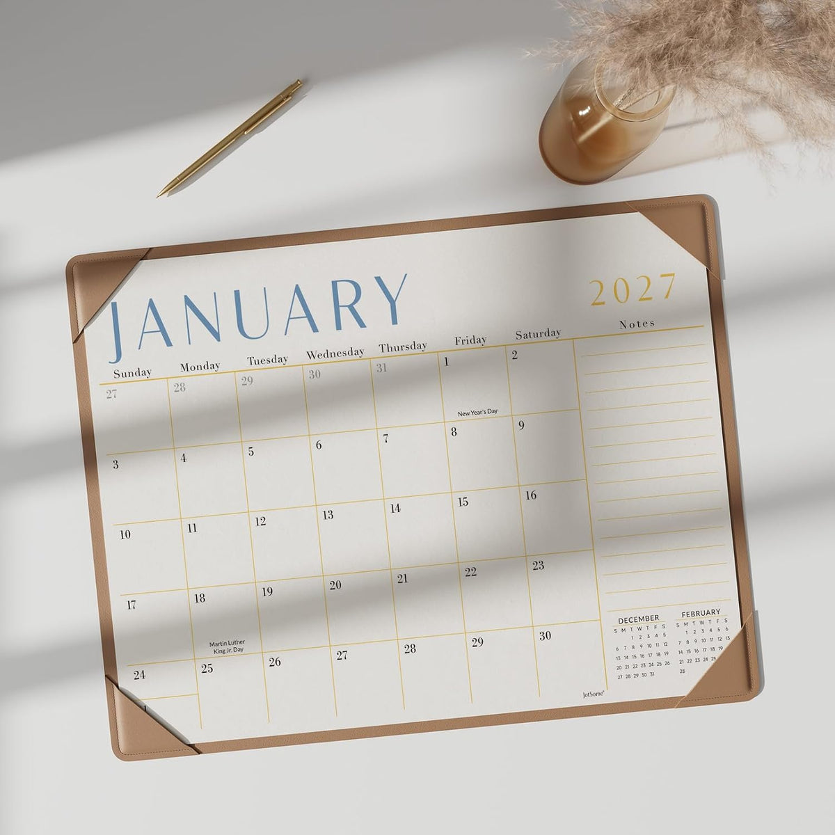 Jotsome Desk Calendar 2026-2027 with Protective Mat, Large Desk Calendar
