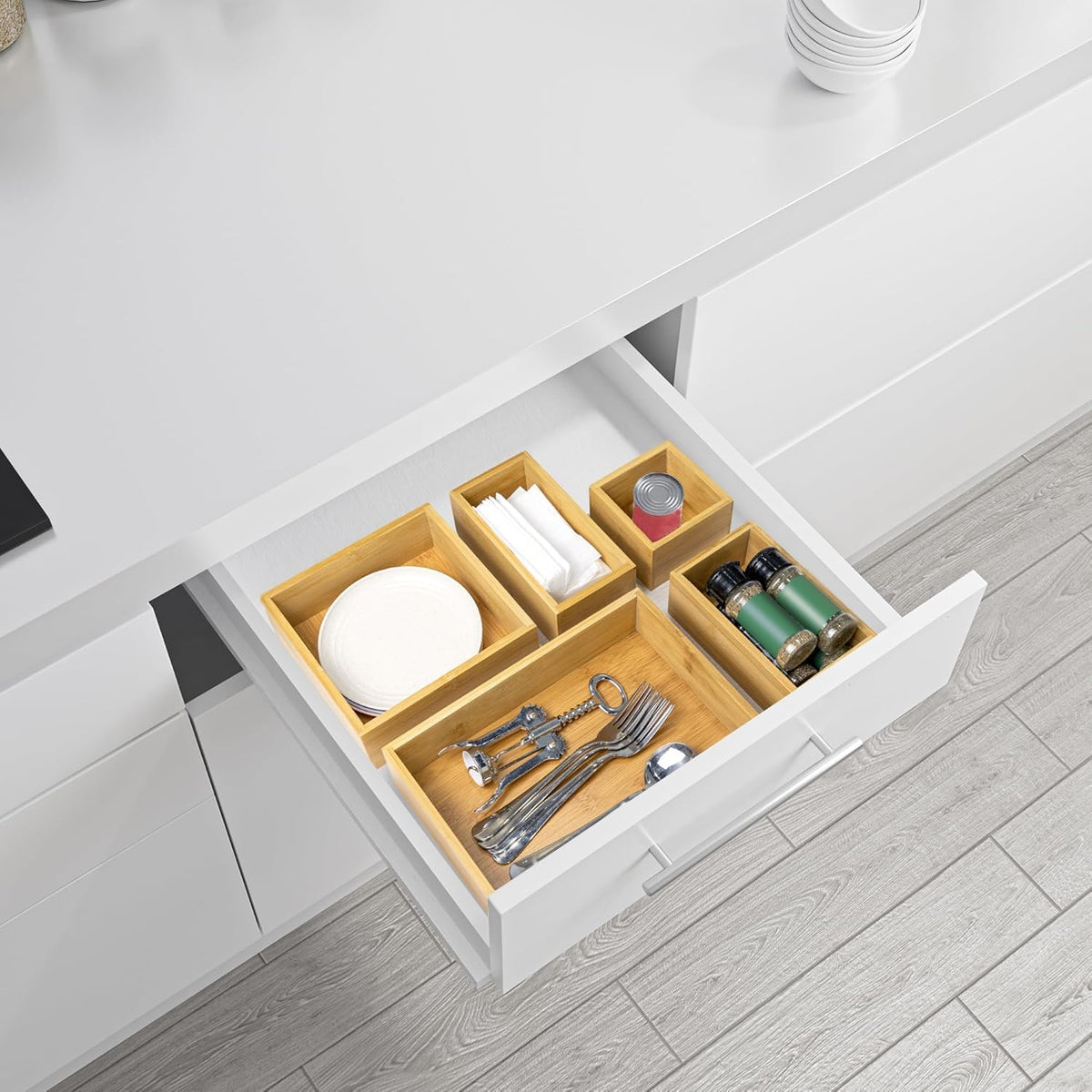 VaeFae 5 PCS Bamboo Drawer Organizers Set, 5-size Organizer Box, Storage Bins...