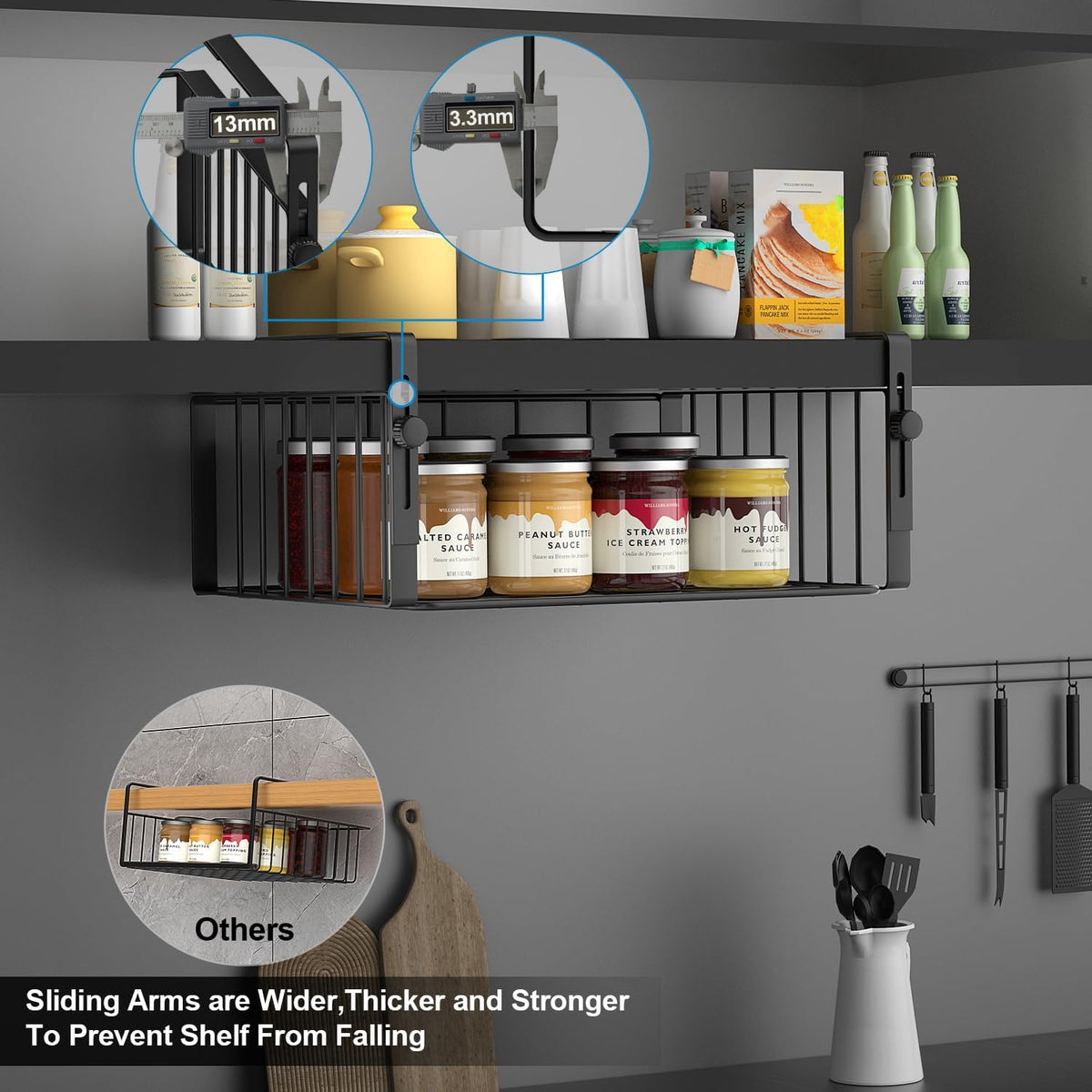 AmonHouseware 2Pack Under Shelf Basket Storage,Adjustable Hanging,Black