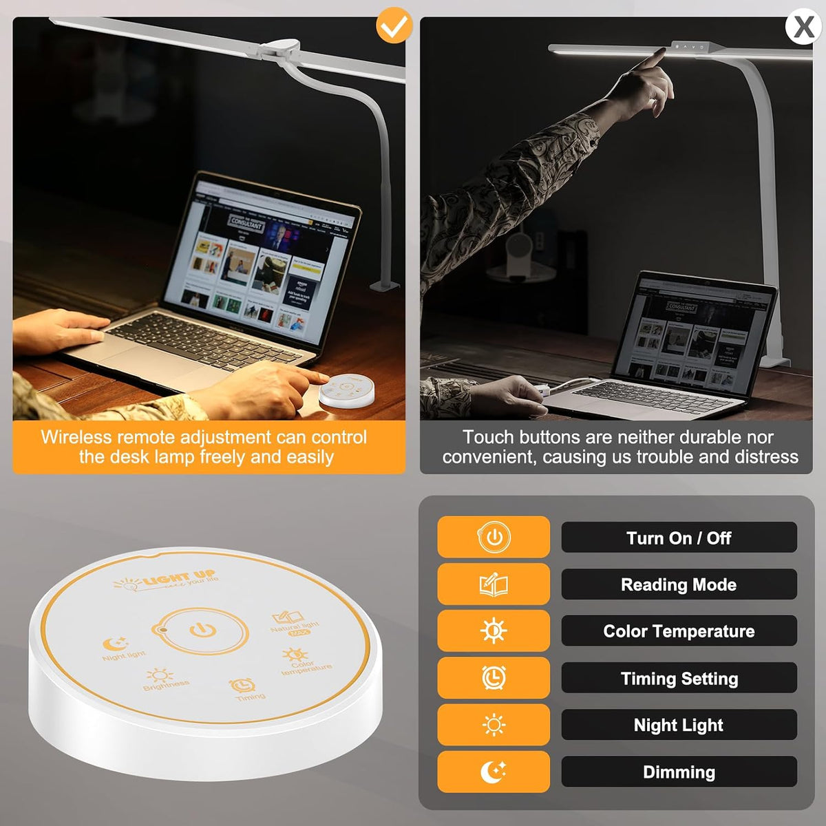 Pzloz Led Desk Lamp for Office Home - Eye Caring Architect lamp with Clamp,Du...