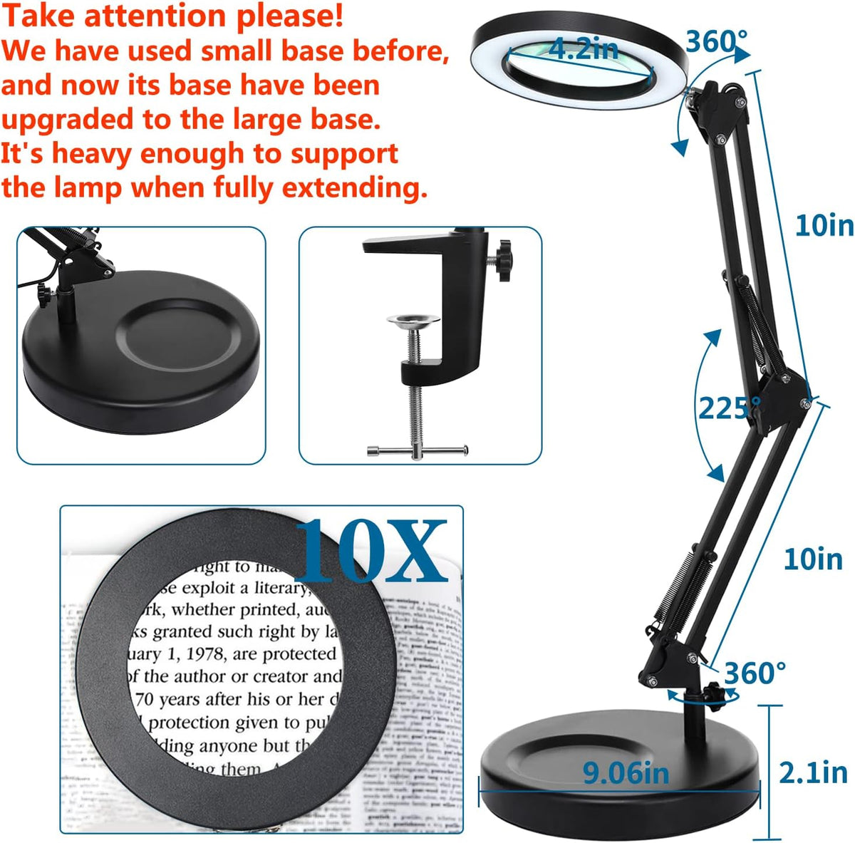 HITTI 10X Magnifying Glass with Light, 1,800 Lumens Stepless Dimmable