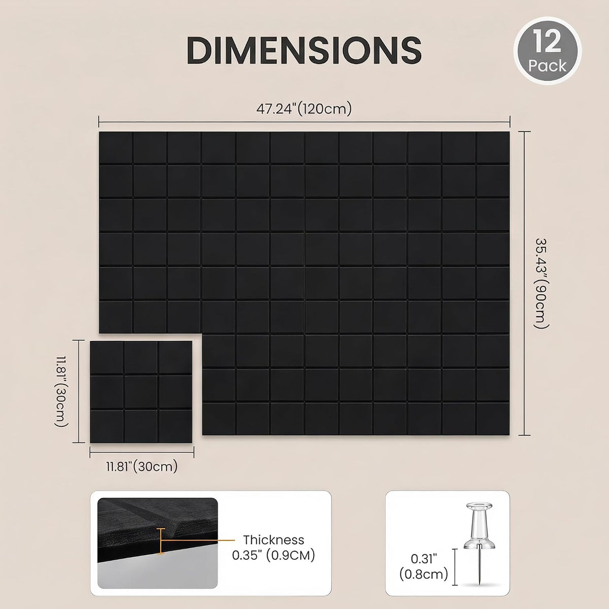 Large Felt Bulletin Board 48" x 36" Cork Board Alternative (Black)