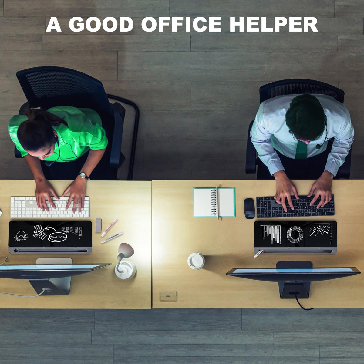 TSJ OFFICE Desktop Whiteboard Dry-Erase-Board - Computer Keyboard Stand White...