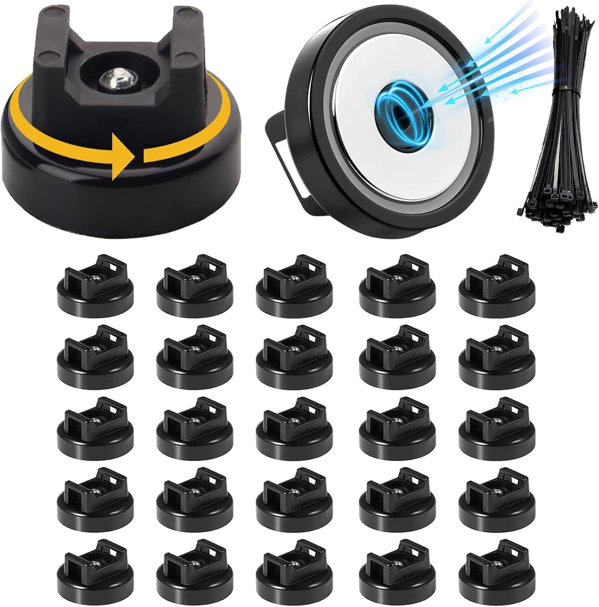 25 Pcs zbab1 Magnetic Zip Tie Mount Base, 35LBS Strong Magnetic Wire Holder &...