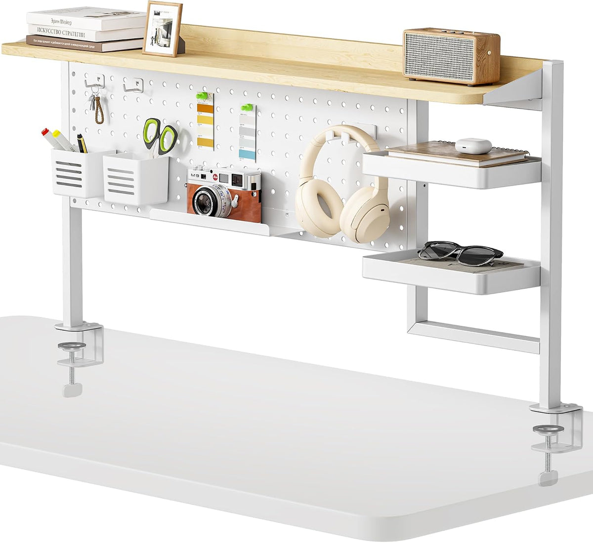 PEGZONE Clamp on Desk Shelf, 44" Desktop Shelving System, White