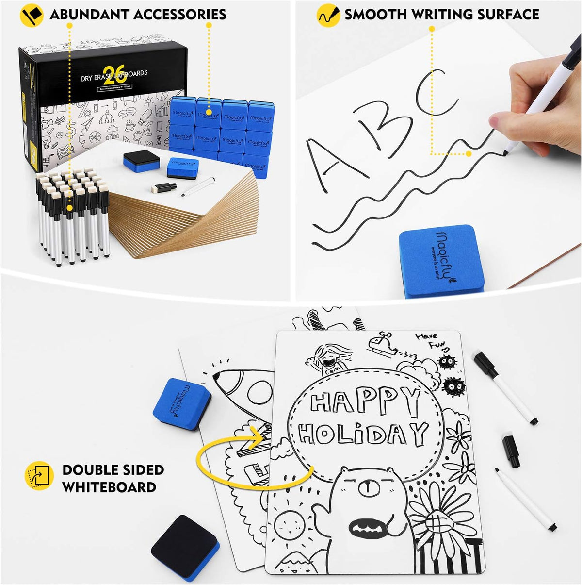 Magicfly 26 Pack Double Sided Dry Erase Board, 9" x 12" Small White...