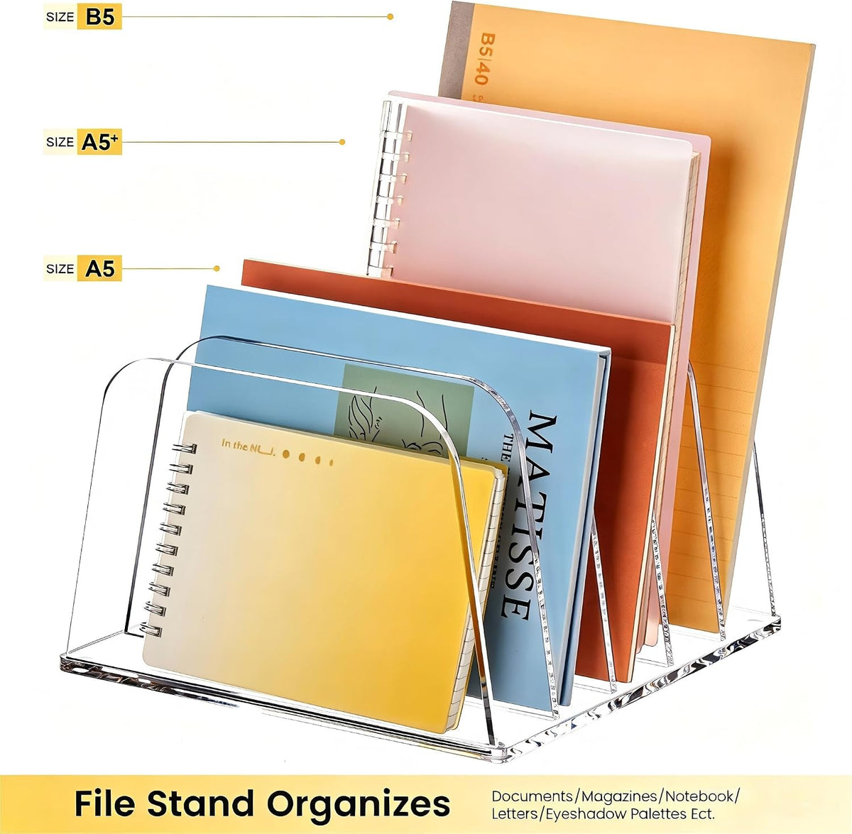 HeZone Desk File Organizer,5-Section Vertical File Folder Holder,Clear