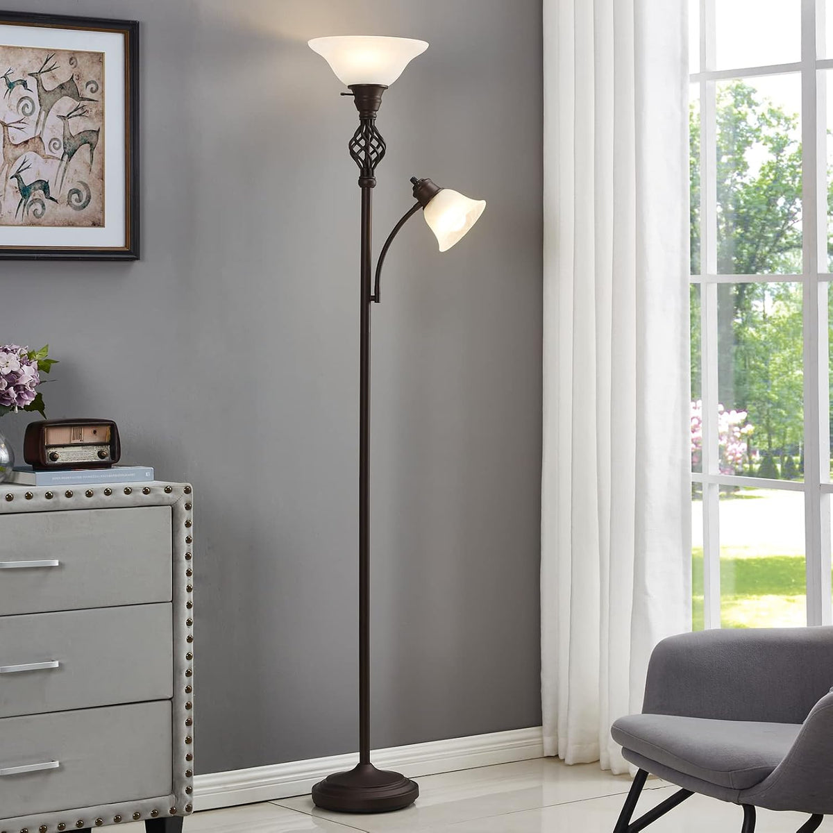 GyroVu Torchiere Floor Lamp for Living Room, LED Standing Reading Light