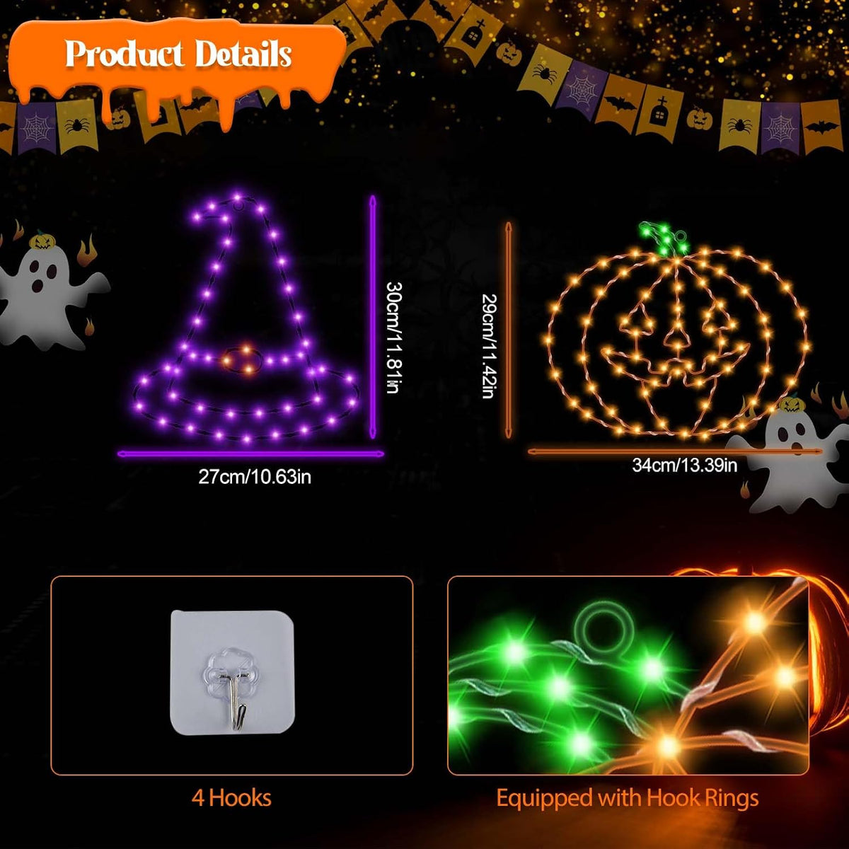 Halloween Window Lights, 2 Pack LED Waterproof Timer Indoor Decor