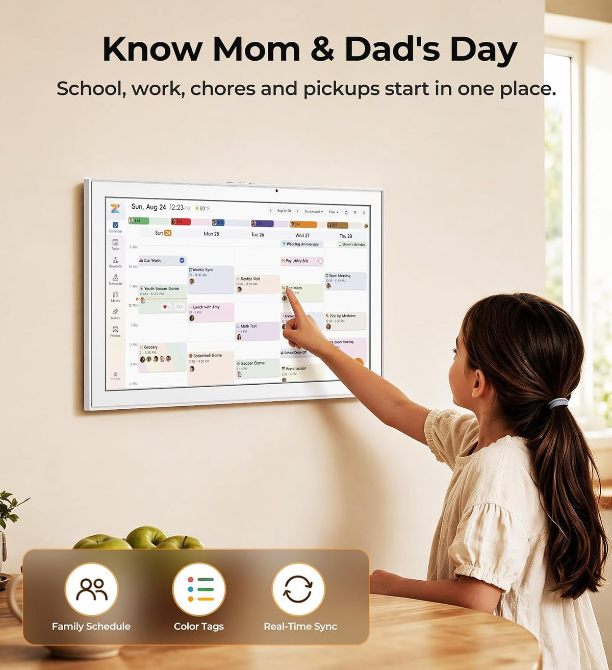 Magnetic Mount Smart Digital Calendar 15.6 Inch for Fridge, White