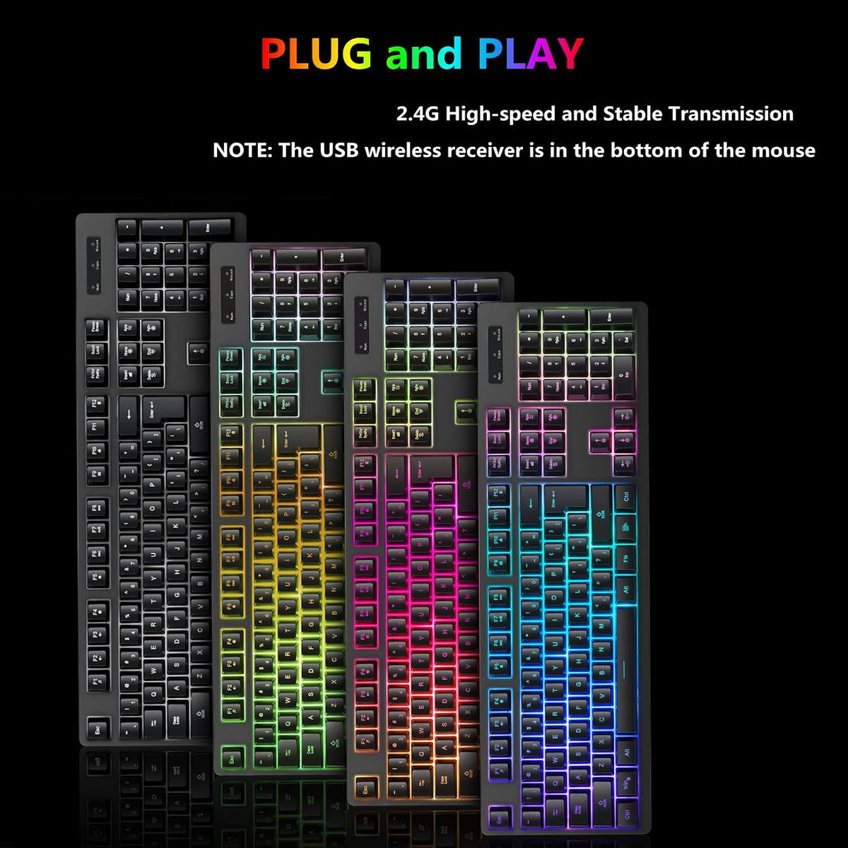 Wireless RGB Gaming Keyboard and Mouse - Rechargeable RGB Backlit,Long Batter...