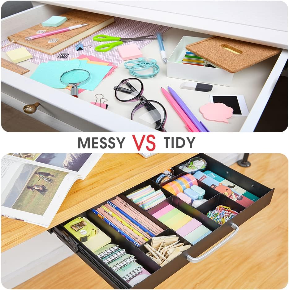 GOME Large Size Under Desk Slide out Pencil Drawer with Adjustable Space Divi...