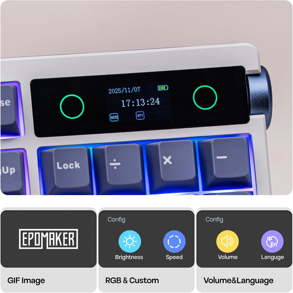 EPOMAKER TH108 PRO Full Size Mechanical Keyboard with Screen & Knob
