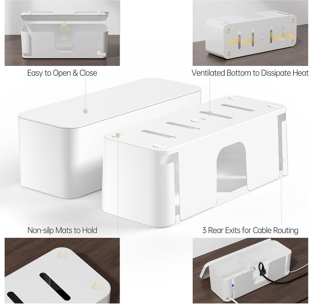 YECAYE Cable Management Box, White, XL+M, 2 Pack