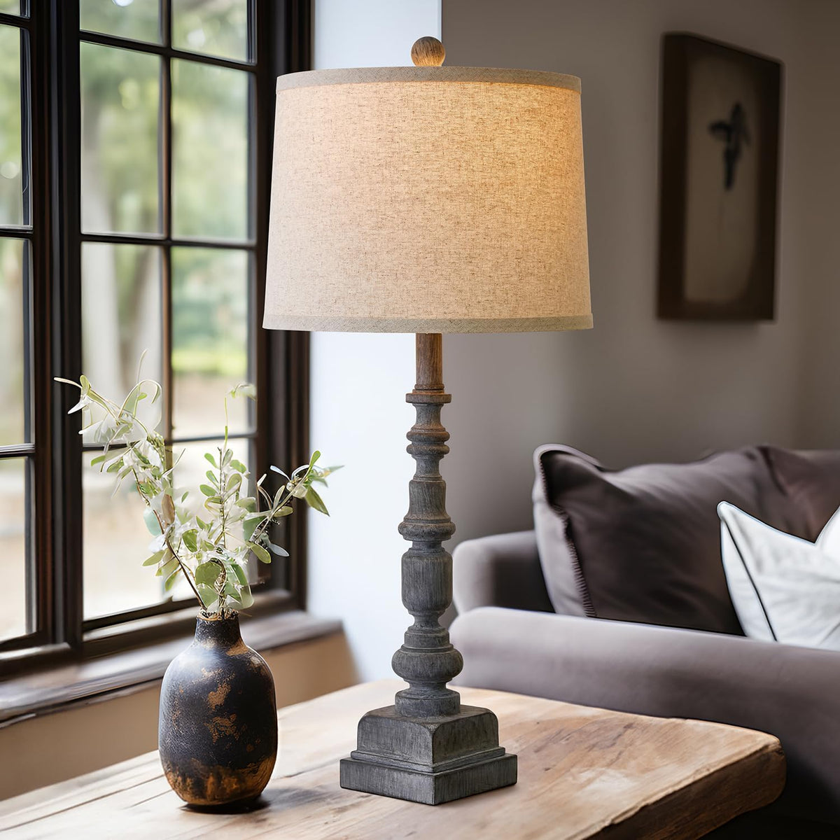 Oneach 27.75" Farmhouse Table Lamps Set of 2 for Living Room, USB A+C Port