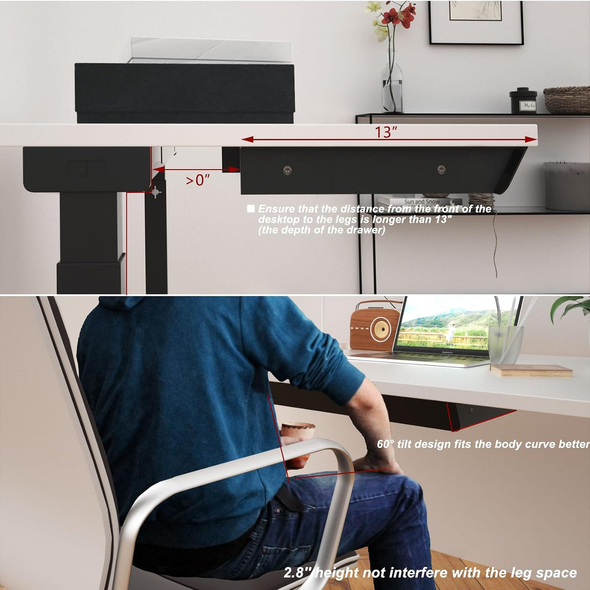 Large Under Desk Mounted Sliding Drawer with Pencil Tray and 60 Degree Tilt P...