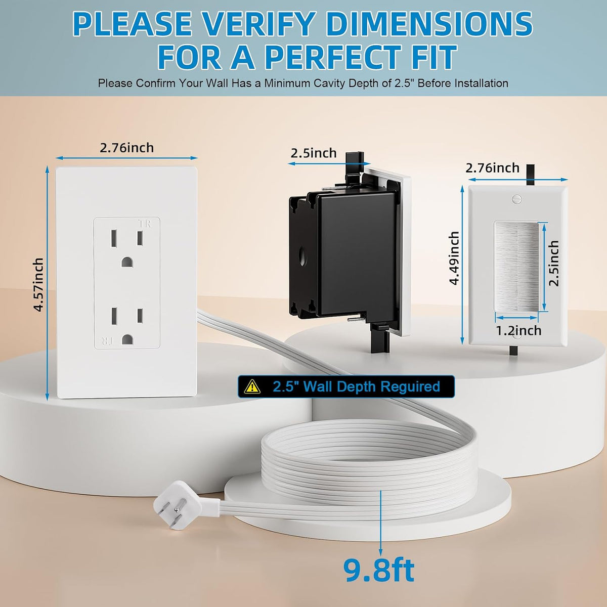in Wall Cable Management Kit,Recessed Outlet Box for Wall Mount TV, Outlet Re...