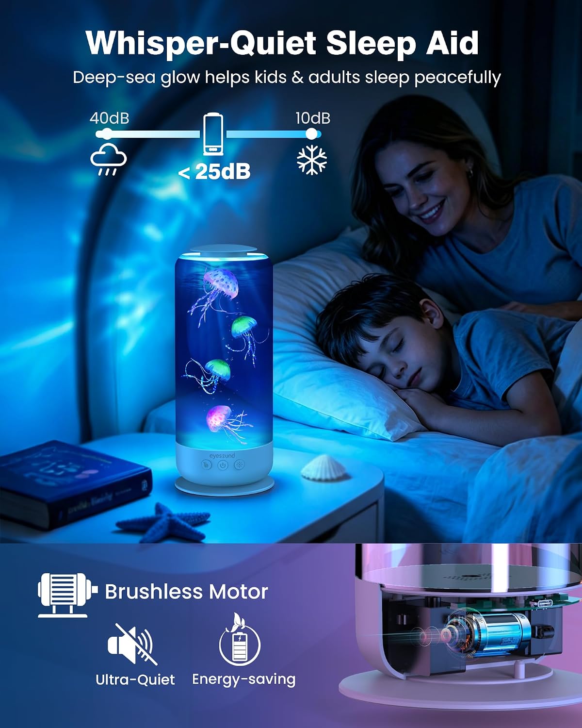 Jellyfish Lamp Quiet Calming Night Light for Bedroom Decor Gift(White)