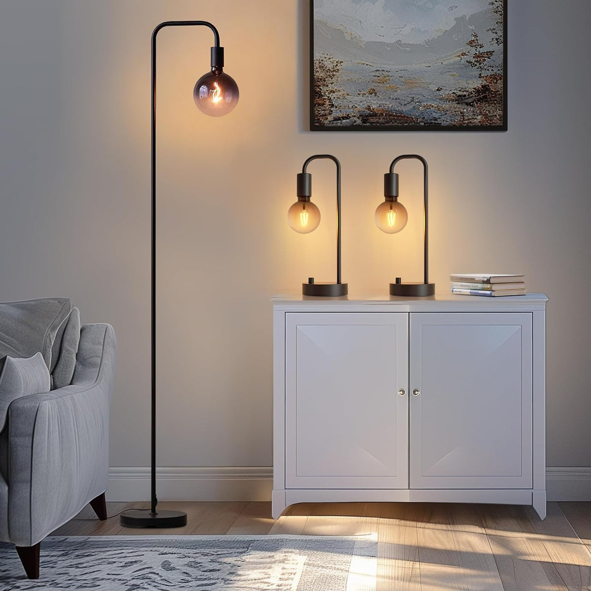 ONEWISH Industrial Lamp Set 3 Piece-1 Floor Lamp and 2 Dimmable Table Lamp- 3...