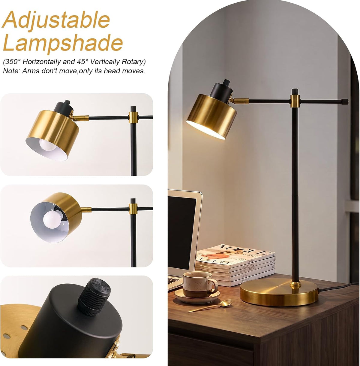 OYEARS 22.2" Modern Desk Lamp, Metal Table Lamp with LED Bulb, Adjustabl...