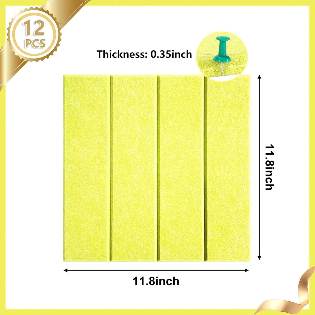 12 Packs Yellow Felt Pin Board, Large 12" Bulletin Board with 30 Push Pi...