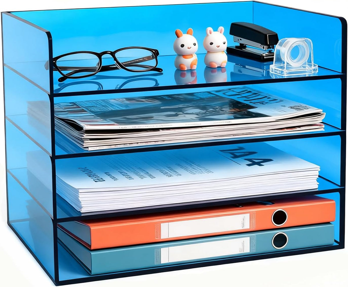 Gelite Acrylic File Organizer for Desk 4 Tiered Stackable Letter Tray Office ...