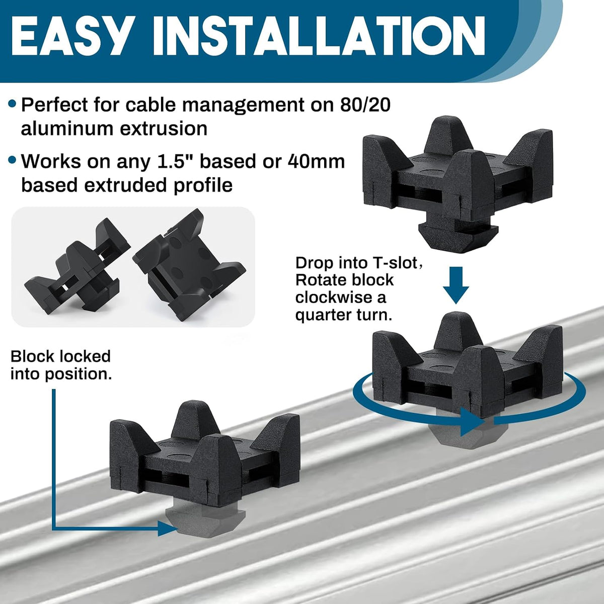 50 Set Zip Tie Block Mounts Compatible with 12316 80/20 10/15/40
