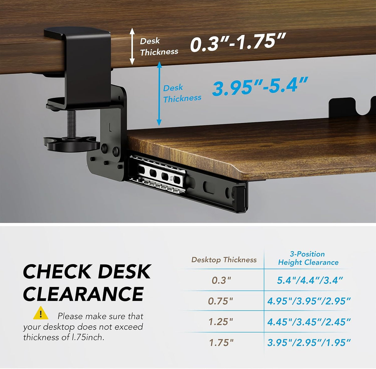 AX WABER Keyboard Tray Under Desk Pull Out with Extra Sturdy C Clamp Mount Sy...