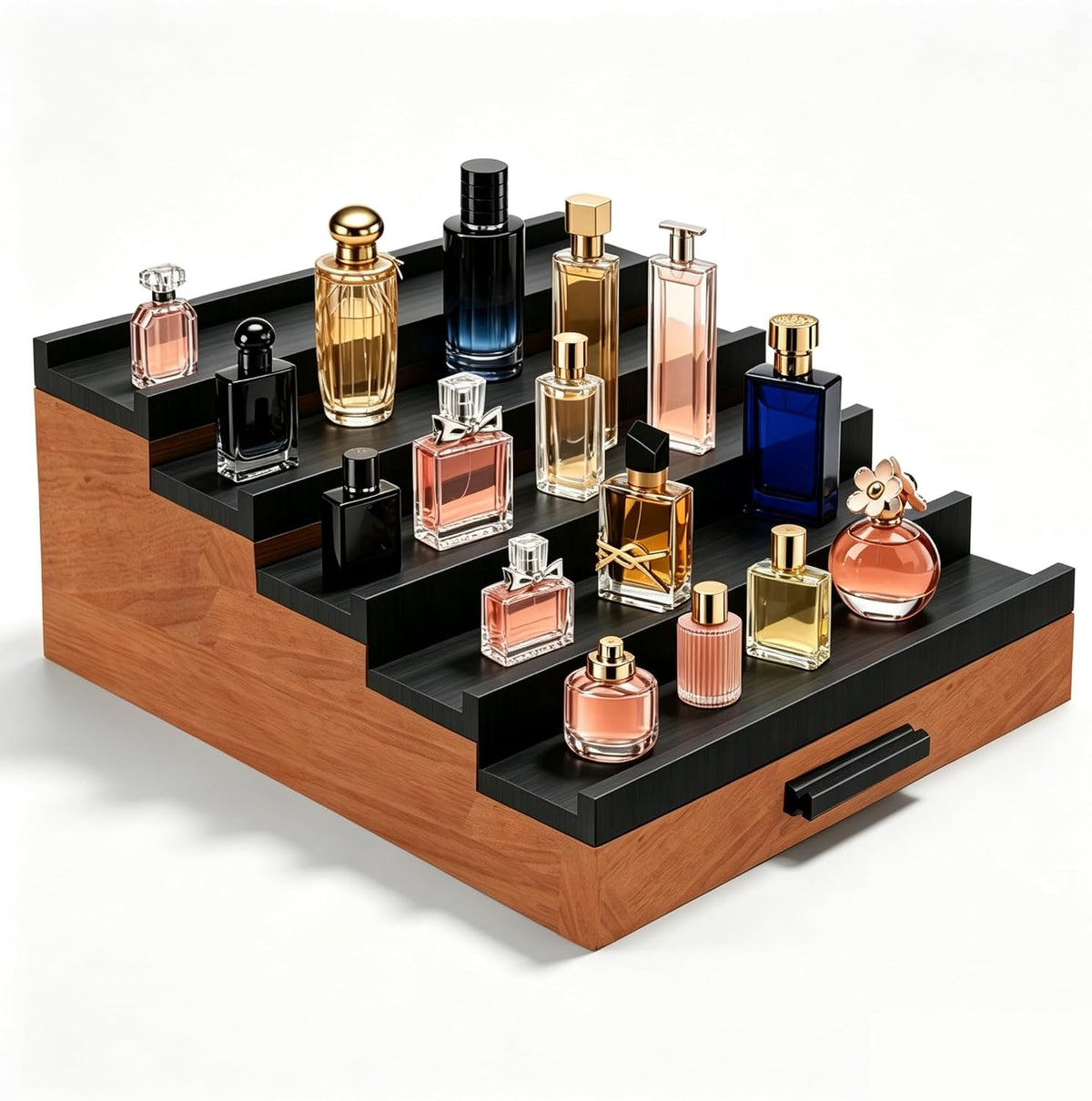 Beautiful Gift Bamboo Cologne Organizer 5-Tier:Hidden Storage Drawer