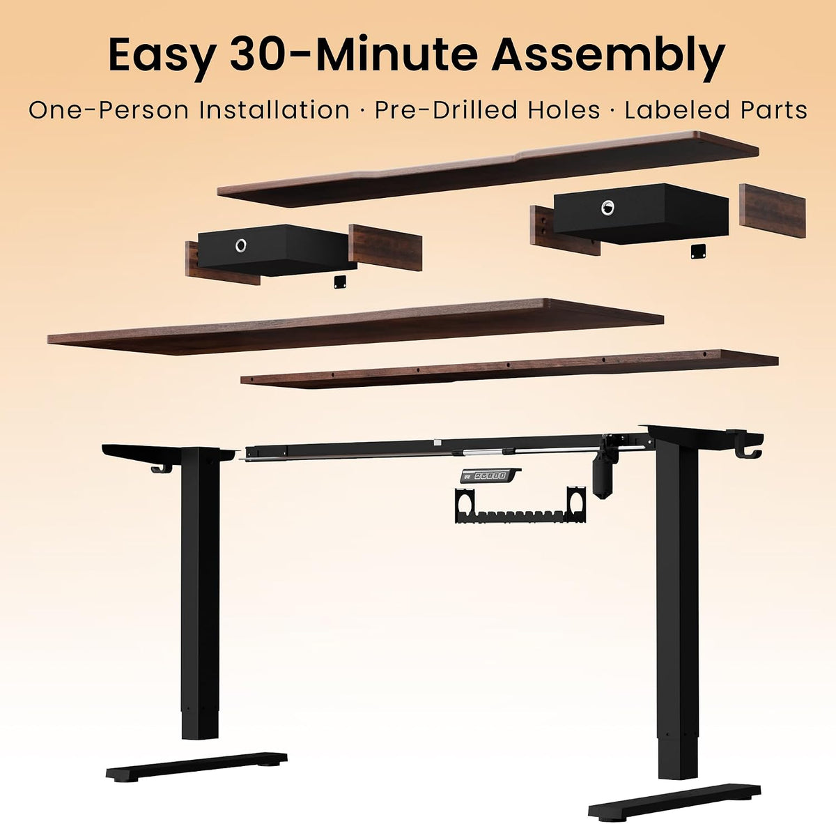 Realbear 55x26 Inch Electric Standing Desk with Drawers, Rustic Walnut