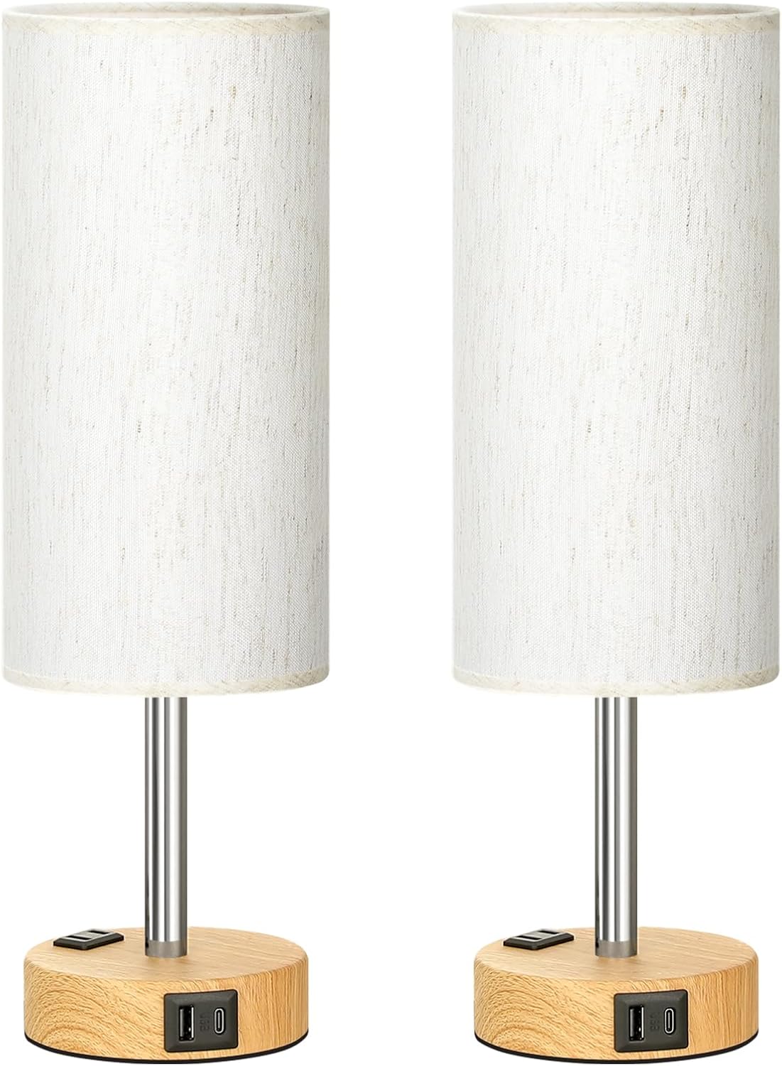 Touch Bedside Table Lamps Set of 2 - Bedroom Lamp with USB A+C, AC Outlet
